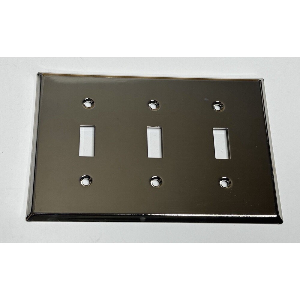 Restoration Hardware Metal 3-Gang Switch Plate Toggle Cover Polished Nickel $26